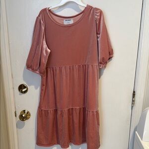 Old Navy Pink Casual Sundress with Puff Sleeves and Tiered Design